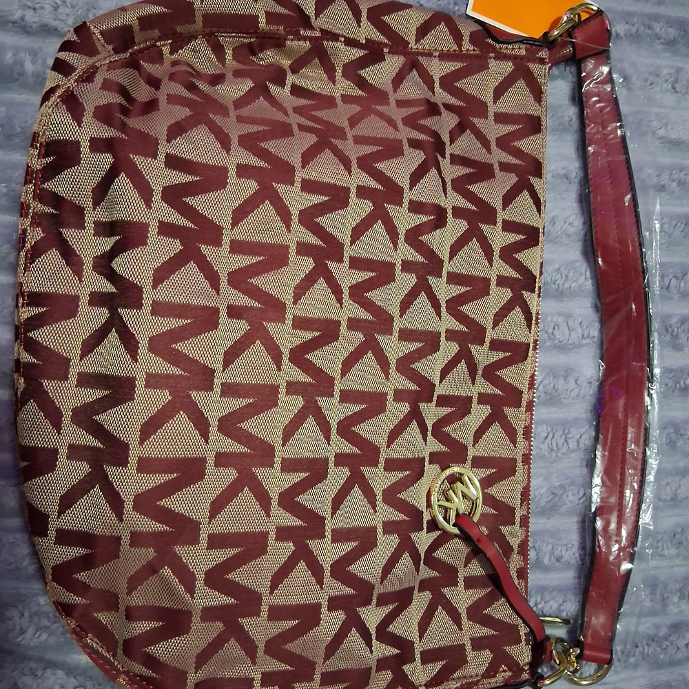 Michael Kors Burgundy and Beige Shoulder Bag